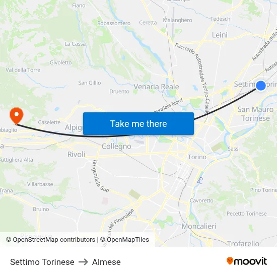 Settimo Torinese to Almese map