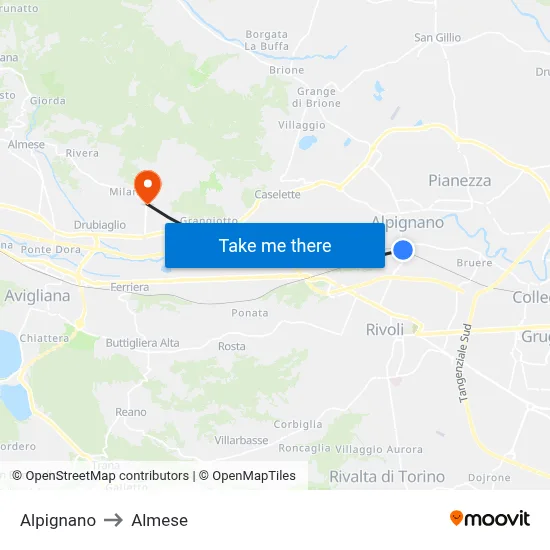 Alpignano to Almese map