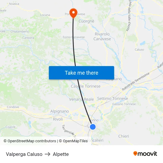 Valperga Caluso to Alpette map