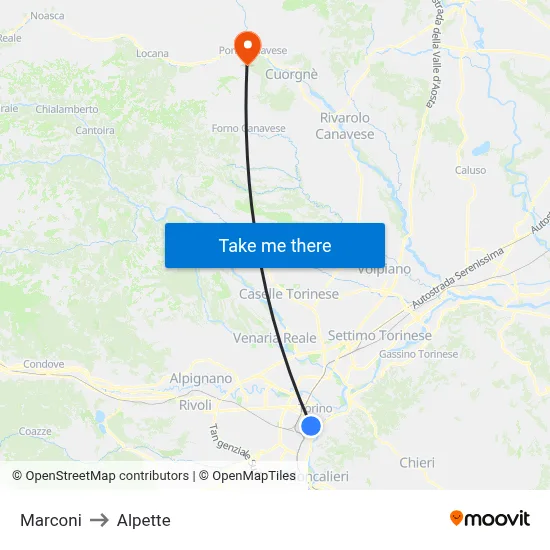 Marconi to Alpette map