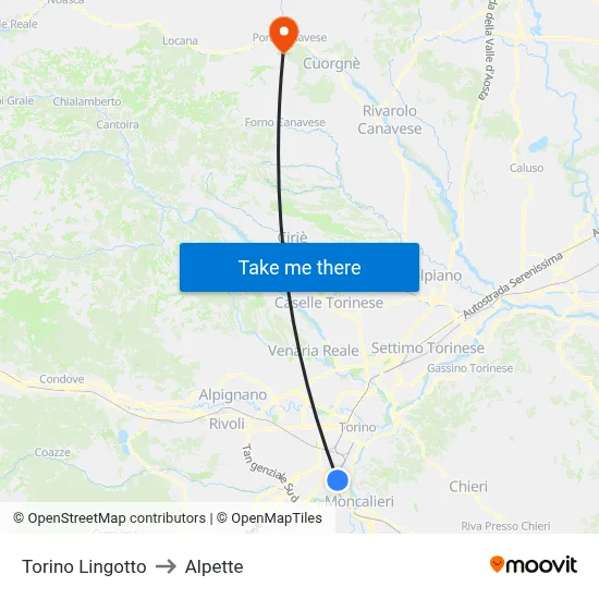 Turin Lingotto to Alpette map