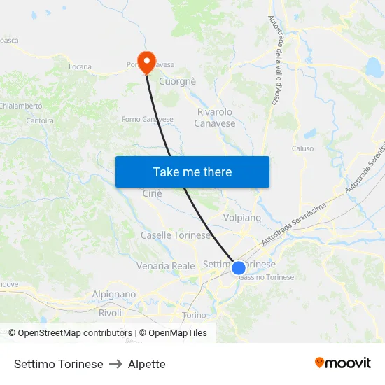 Settimo Torinese to Alpette map