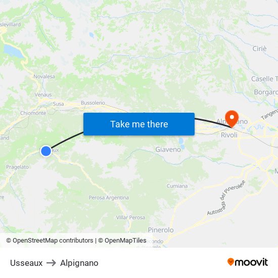 Usseaux to Alpignano map