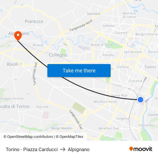 Torino - Piazza Carducci to Alpignano map