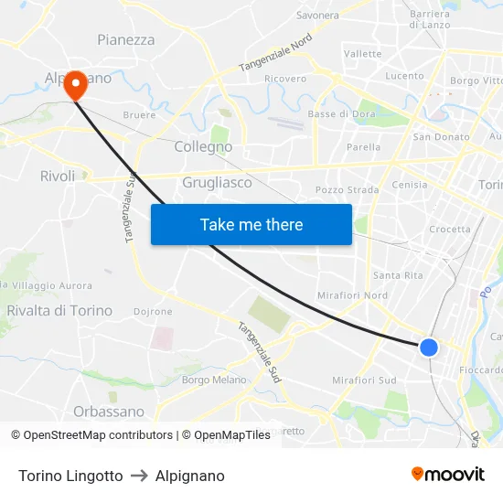 Turin Lingotto to Alpignano map