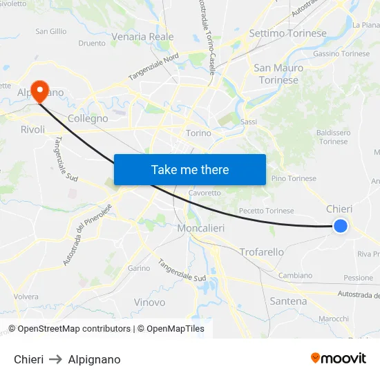 Chieri to Alpignano map
