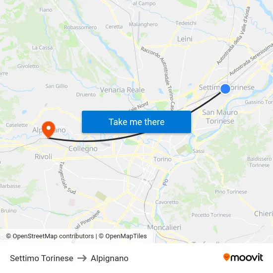 Settimo Torinese to Alpignano map
