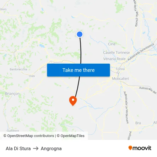 Ala Di Stura to Angrogna map