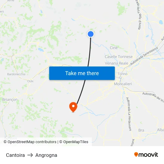 Cantoira to Angrogna map