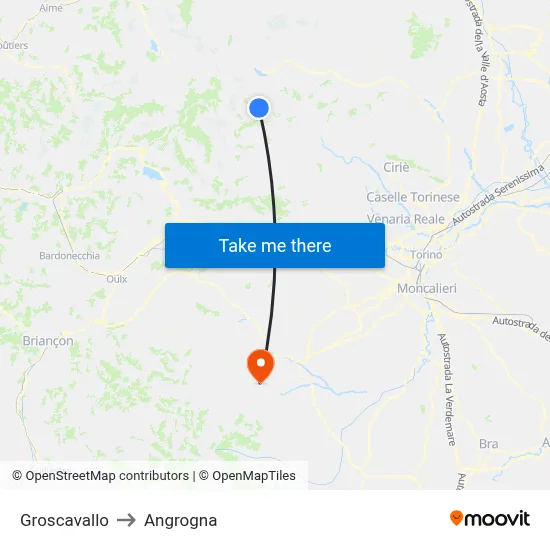 Groscavallo to Angrogna map
