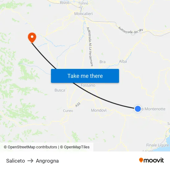 Saliceto to Angrogna map