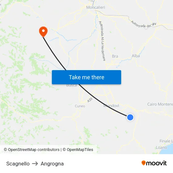 Scagnello to Angrogna map