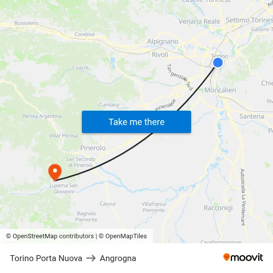 Turin Porta Nuova to Angrogna map