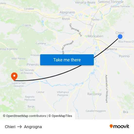Chieri to Angrogna map