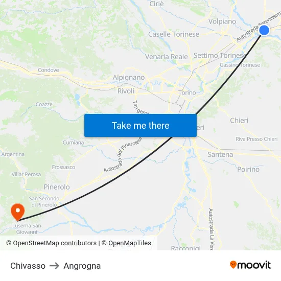 Chivasso to Angrogna map
