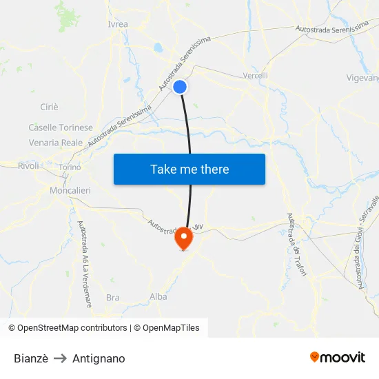 Bianzè to Antignano map
