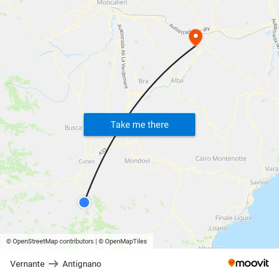 Vernante to Antignano map