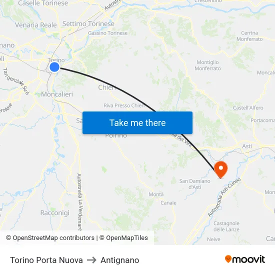 Turin Porta Nuova to Antignano map