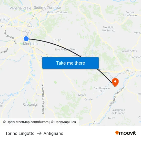Turin Lingotto to Antignano map