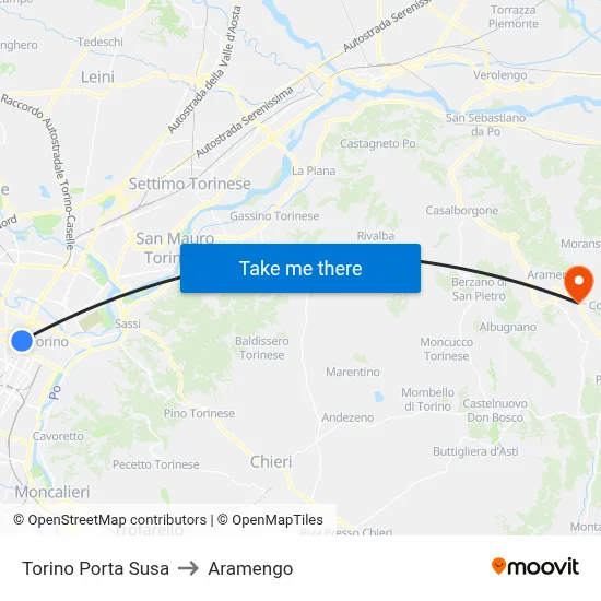 Turin Porta Susa to Aramengo map