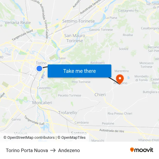 Turin Porta Nuova to Andezeno map