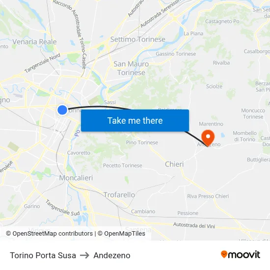 Turin Porta Susa to Andezeno map