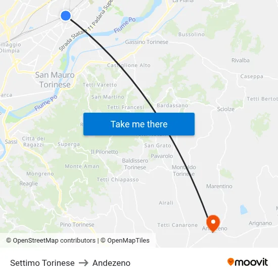 Settimo Torinese to Andezeno map