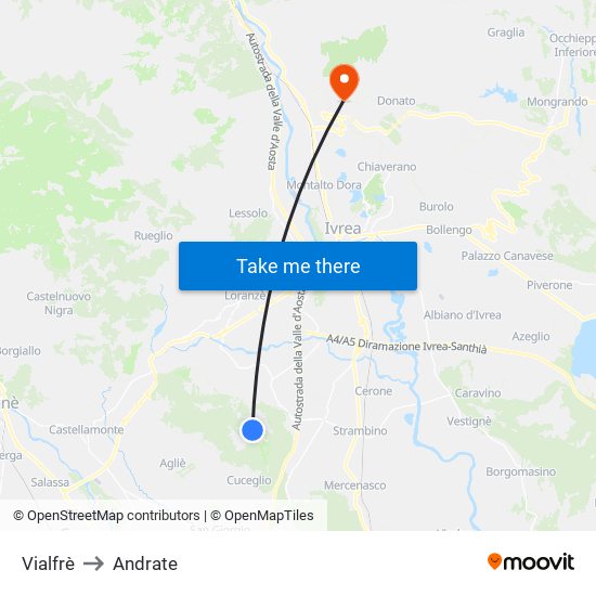 Vialfrè to Andrate map