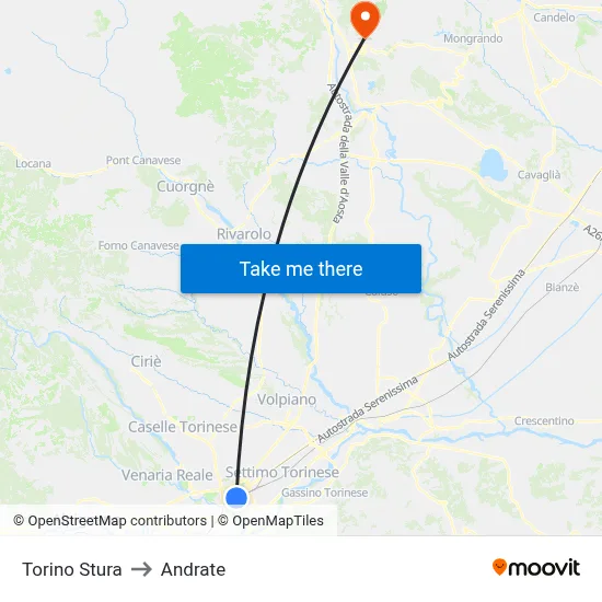 Turin Stura to Andrate map