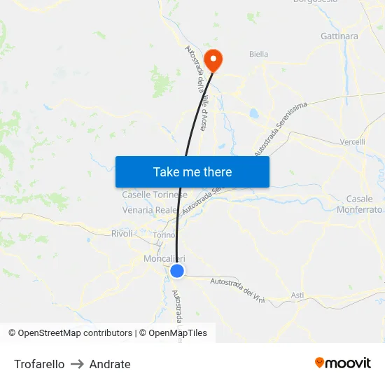 Trofarello to Andrate map