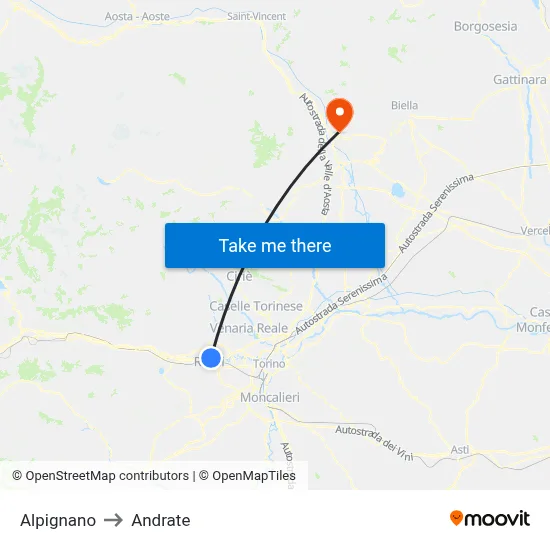 Alpignano to Andrate map