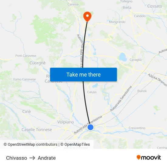 Chivasso to Andrate map