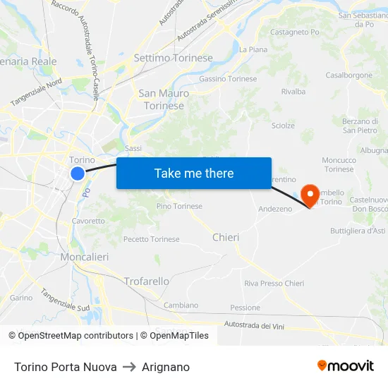 Turin Porta Nuova to Arignano map