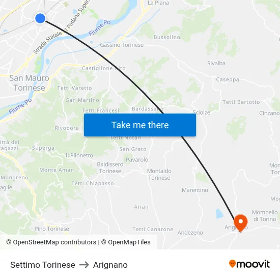 Settimo Torinese to Arignano map
