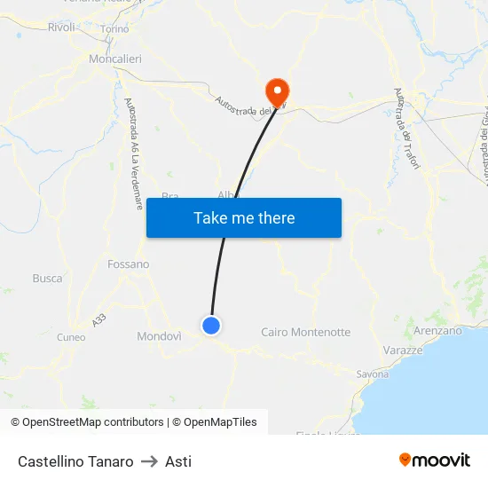 Castellino Tanaro to Asti map
