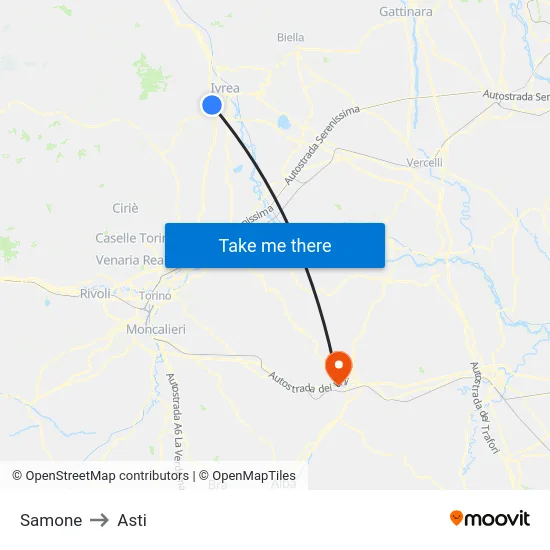 Samone to Asti map