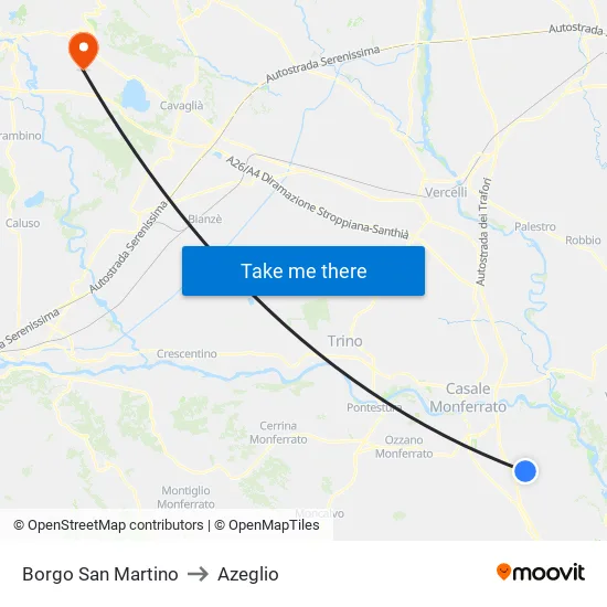 Borgo San Martino to Azeglio map