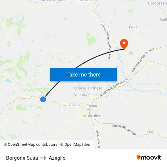 Borgone Susa to Azeglio map