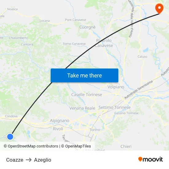 Coazze to Azeglio map