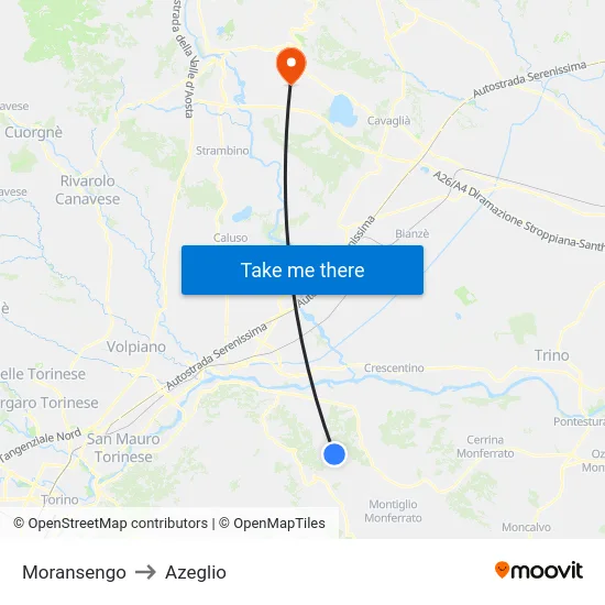 Moransengo to Azeglio map