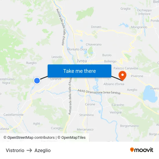 Vistrorio to Azeglio map