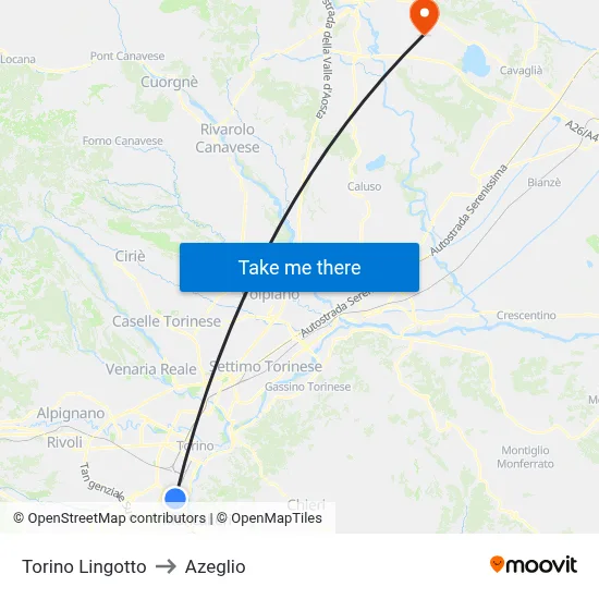 Turin Lingotto to Azeglio map
