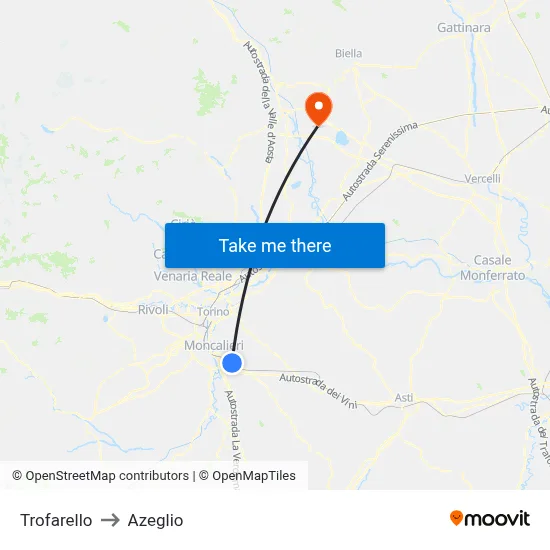 Trofarello to Azeglio map