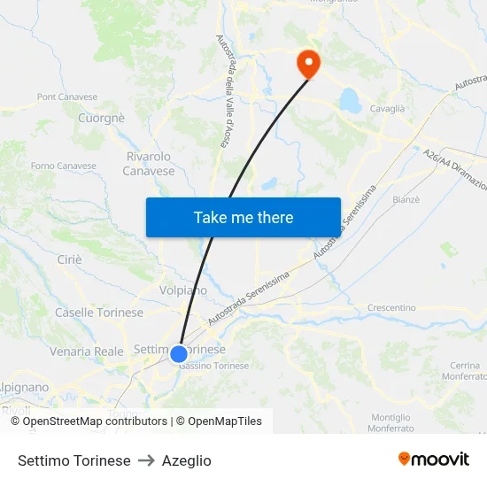 Settimo Torinese to Azeglio map