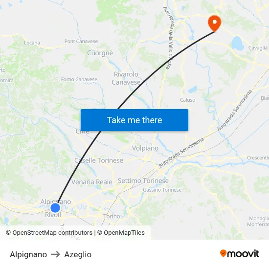 Alpignano to Azeglio map