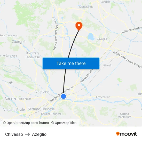 Chivasso to Azeglio map