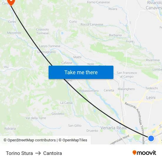 Turin Stura to Cantoira map