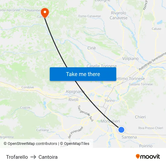 Trofarello to Cantoira map