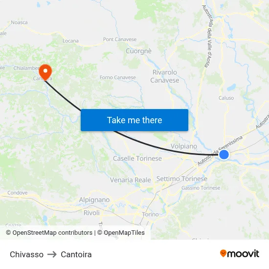 Chivasso to Cantoira map