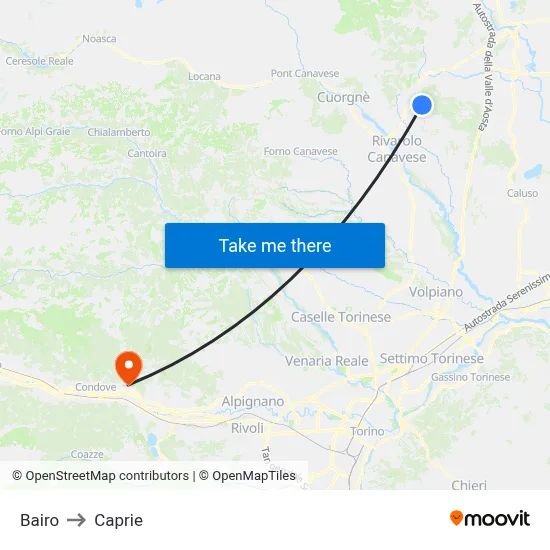 Bairo to Caprie map